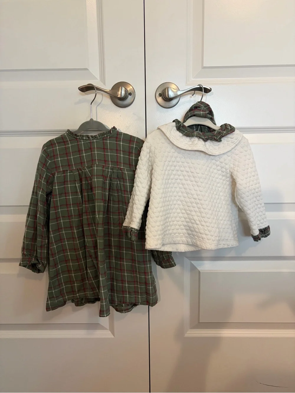 bella bliss Green Plaid Dress with Cream Quilted Top and bloomer Set